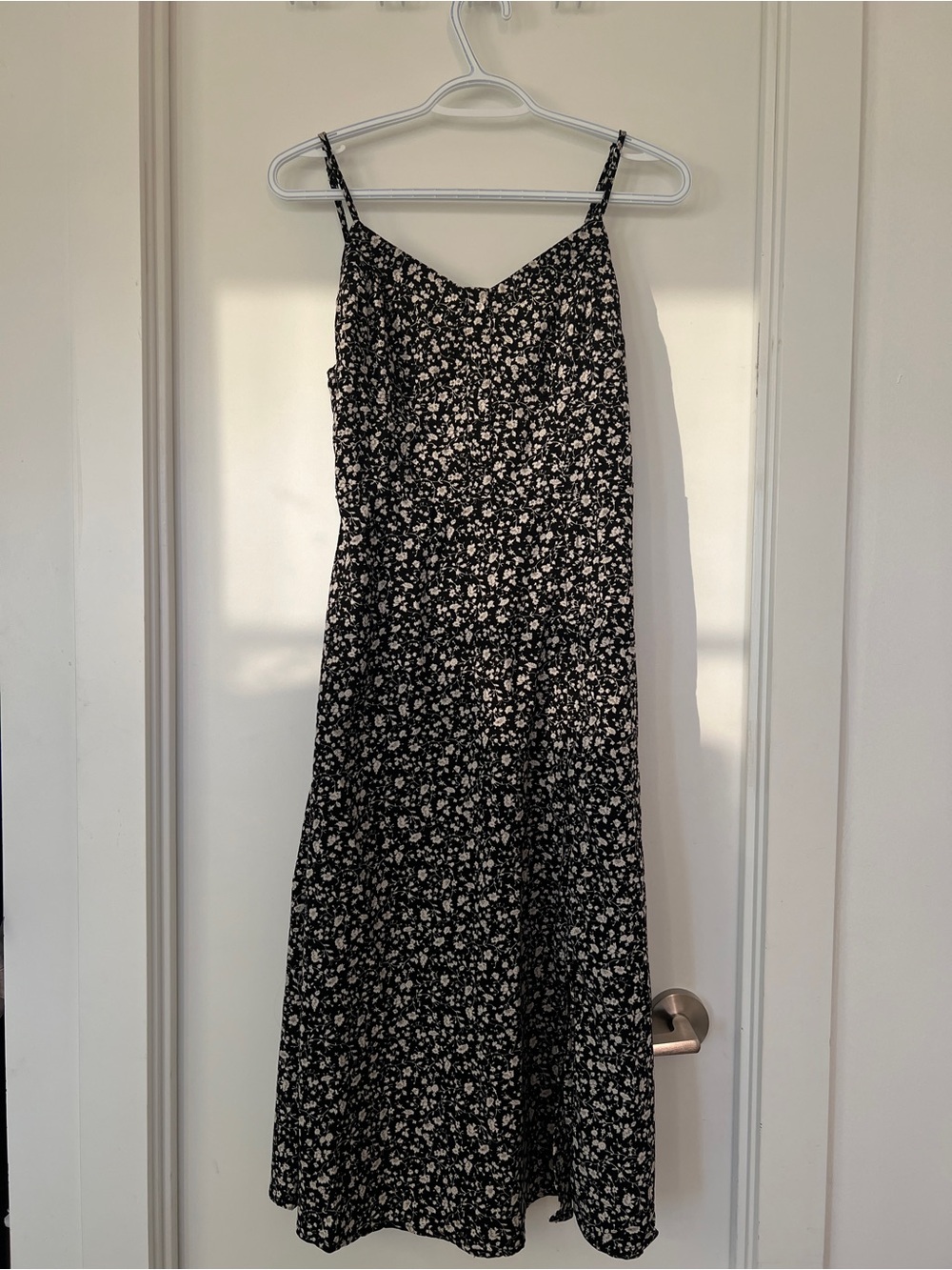 Floral Spaghetti Strap Midi Dress - Black/White